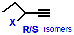 R/S isomers 3-fluoropent-1-yne,  3-chloro-pent-1-yne,  3-bromopent-1-yne,  3-iodo-pent-1-yne skeletal formula constitutional structural formuka molecular formula C5H7F, C5H7Cl, C5H7Br, C5H7I 
