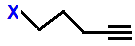 5-fluoropent-1-yne,  5-chloro-pent-1-yne,  5-bromopent-1-yne,  5-iodo-pent-1-yne skeletal formula constitutional structural formuka molecular formula C5H7F, C5H7Cl, C5H7Br, C5H7I 