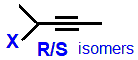 R/S optical isomers 4-fluoropent-2-yne,  4-chloro-pent-2-yne,  4-bromopent-2-yne,  4-iodo-pent-2-yne skeletal formula constitutional structural formuka molecular formula C5H7F, C5H7Cl, C5H7Br, C5H7I isomers