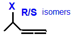 R/S optical isomers 4-fluoropenta-1,2-diene,  4-chloropenta-1,2-diene,  4-bromopenta-1,2-diene,  4-iodopenta-1,2-diene skeletal formula constitutional structural formuka molecular formula C5H7F, C5H7Cl, C5H7Br, C5H7I isomers