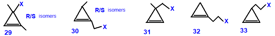 halo-alkyl-cyclopropenes skeletal formula C5H7F, C5H7Cl, C5H7Br, C5H7I isomers