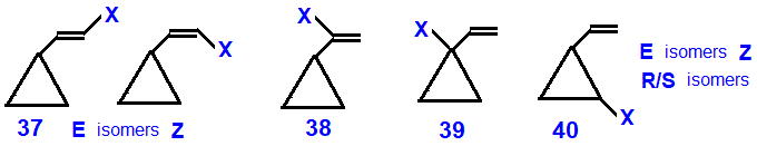 halo-alkyl-cyclopropyl alkenes skeletal formula C5H7F, C5H7Cl, C5H7Br, C5H7I isomers
