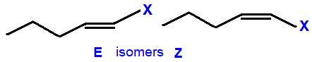 E/Z geometrical isomers 1-fluoropent-1-ene,  1-chloropent-1-ene,  1-bromopent-1-ene,  1-iodopent-1-ene skeletal formula constitutional structural formuka molecular formula