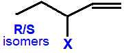 R/S optical isomers 3-fluoropent-1-ene,  3-chloropent-1-ene,  3-bromopent-1-ene,  3-iodopent-1-ene skeletal formula constitutional structural formuka molecular formula
