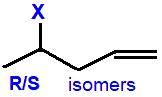 R/S optical isomers 4-fluoropent-1-ene,  4-chloropent-1-ene,  4-bromopent-1-ene,  4-iodopent-1-ene skeletal formula constitutional structural formuka molecular formula