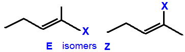 E/Z geometrical isomers 2-fluoropent-2-ene,  2-chloropent-2-ene,  2-bromopent-2-ene,  2-iodopent-2-ene skeletal formula constitutional structural formuka molecular formula
