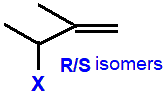R/S optical isomers 3-fluoro-2-methylbut-1-ene,  3-chloro-2-methylbut-1-ene,  3-bromo-2-methylbut-1-ene,  3-iodo-2-methylbut-1-ene skeletal formula constitutional structural formuka molecular formula
