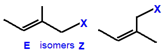 E/Z geometrical isomers 1-fluoro-2-methylbut-2-ene,  1-chloro-2-methylbut-2-ene,  1-bromo-2-methylbut-2-ene,  1-iodo-2-methylbut-2-ene skeletal formula constitutional structural formuka molecular formula