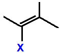 2-fluoro-3-methylbut-2-ene,  2-chloro-3-methylbut-2-ene,  2-bromo-3-methylbut-2-ene,  2-iodo-3-methylbut-2-ene skeletal formula constitutional structural formuka molecular formula