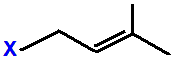 1-fluoro-3-methylbut-2-ene,  1-chloro-3-methylbut-2-ene,  1-bromo-3-methylbut-2-ene,  1-iodo-3-methylbut-2-ene skeletal formula constitutional structural formuka molecular formula