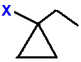 1-ethyl-1-fluorocyclopropane,  1-chloro-1-ethylcyclopropane,  1-bromo-1-ethylcyclopropane, 1-ethyl-1-iodocyclopropane skeletal fo2mula constitutional structural formuka molecular formula