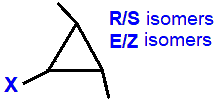 R/S optical E/Z geometrical isomers 1-fluoro-2,3-dimethylcyclopropane,  1-chloro-2,3-dimethylcyclopropane,  1-bromo-2,3-dimethylcyclopropane,  1-iodo-2,3-dimethylcyclopropane skeletal formula constitutional structural formuka molecular formula