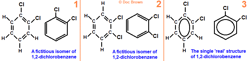 fictitious isomers of 1,2-dichlorobenzen real aromatic structure skeletal structural formula of 1,2-dichlorobenzene