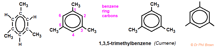 structural formula 1,3,5-trimethylbenzene mesitylene molecular structure molecular formula C9H12 C6H3(CH3)3