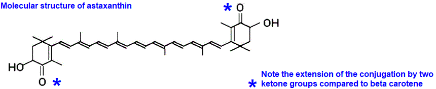 molecular structure of astaxanthin skeletal formula structural formula conjugated alkene carotenoid molecule