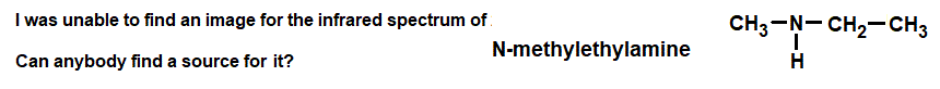 infrared spectrum of N-methylethanamine (ethylmethylamine) C3H9N CH3NHCH2CH3 wavenumbers cm-1 functional group detection fingerprint pattern identification of N-methylethylamine doc brown's advanced organic chemistry revision notes